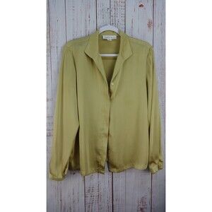 Chaus & Co Button Up Shirt Womens Large Blouse Gold Long Sleeve Silky VTG